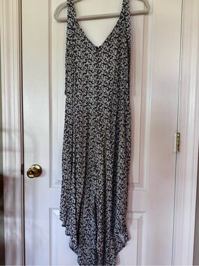 STATE Black & White Floral Asymmetrical Slip Dress